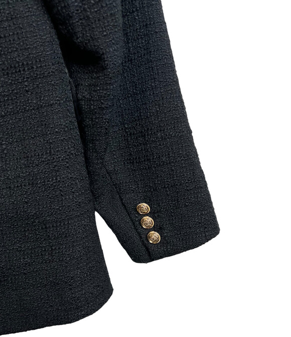 H&M Black Tweed Boucle Double Breasted Gold Button Blazer Jacket Size M - Picture 6 of 6